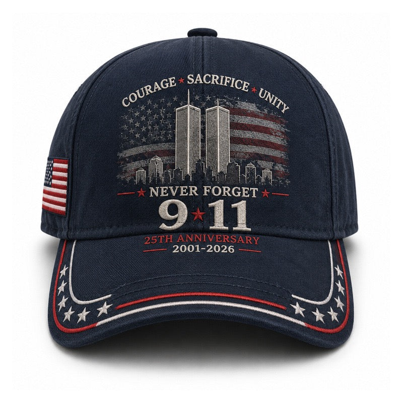 Never Forget 9/11 – 25th Anniversary Memorial Cap | 2001–2026