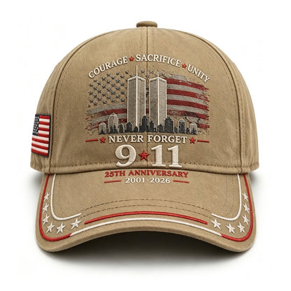 Never Forget 9/11 – 25th Anniversary Memorial Cap | 2001–2026