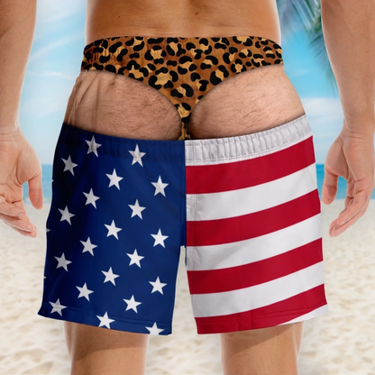 Custom Funny Patriotic Men Swim Trunks - Personalized Birthday Gifts For Husband, Son, Grandson, Brother, Grandpa, Dad, Yourself - Warning Wide Load