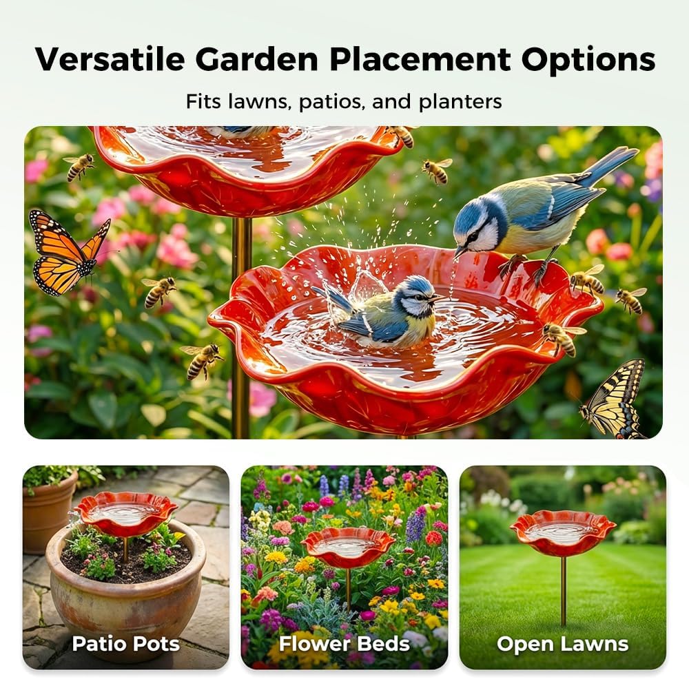 Rovinao™ 🌟Last Day Promotion🎁Handmade Metal Flower Garden Stake Bird Bath