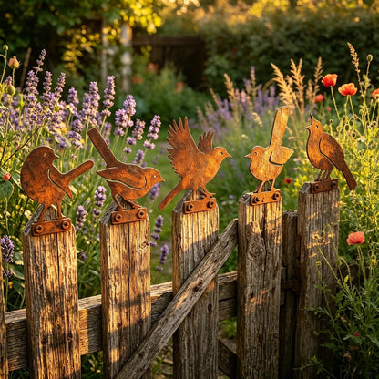 5-Piece Lifelike Rusty Metal Bird Silhouettes Garden Art