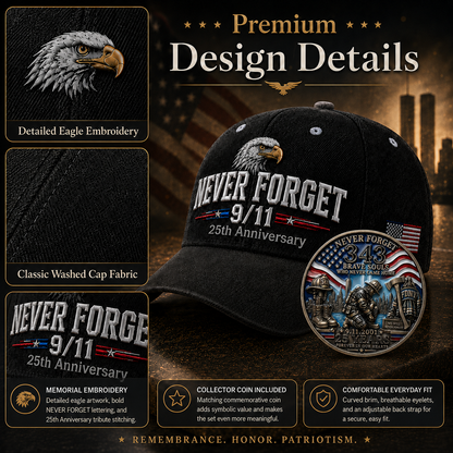 🇺🇸 9/11 Never Forget 2001–2026 Honor Cap 🎁 Free Memorial Coin With Every Cap Purchase