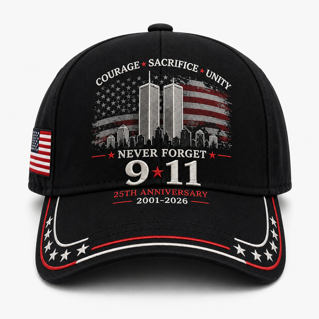 Front view of the Never Forget 9/11 memorial cap