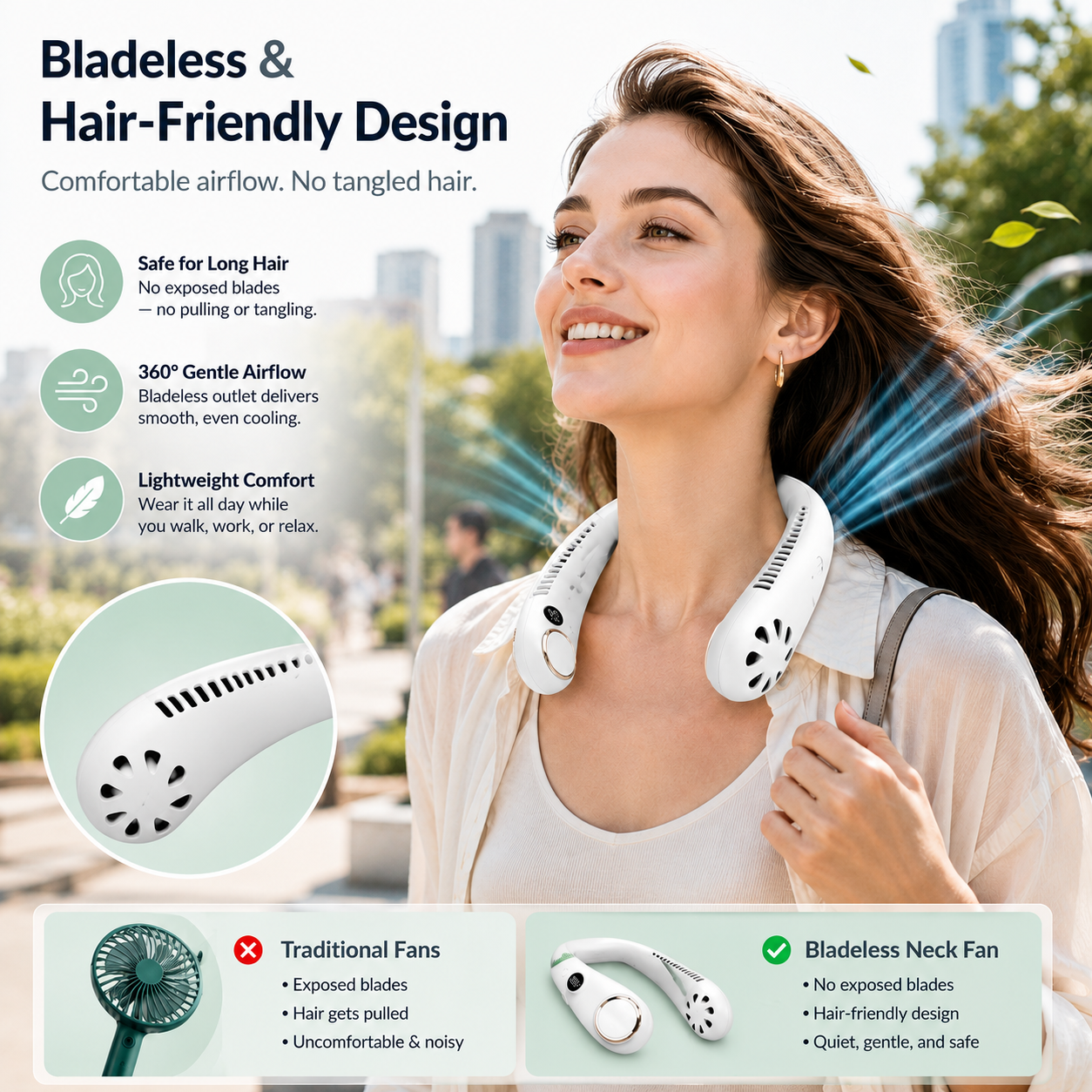 🔥 49% OFF 🍃Portable Neck Fan – Hands-Free Cooling for Hot Summer Days