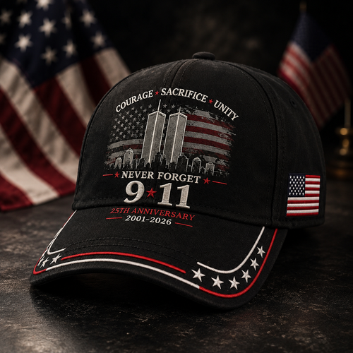 Never Forget 9/11 – 25th Anniversary Memorial Cap | 2001–2026
