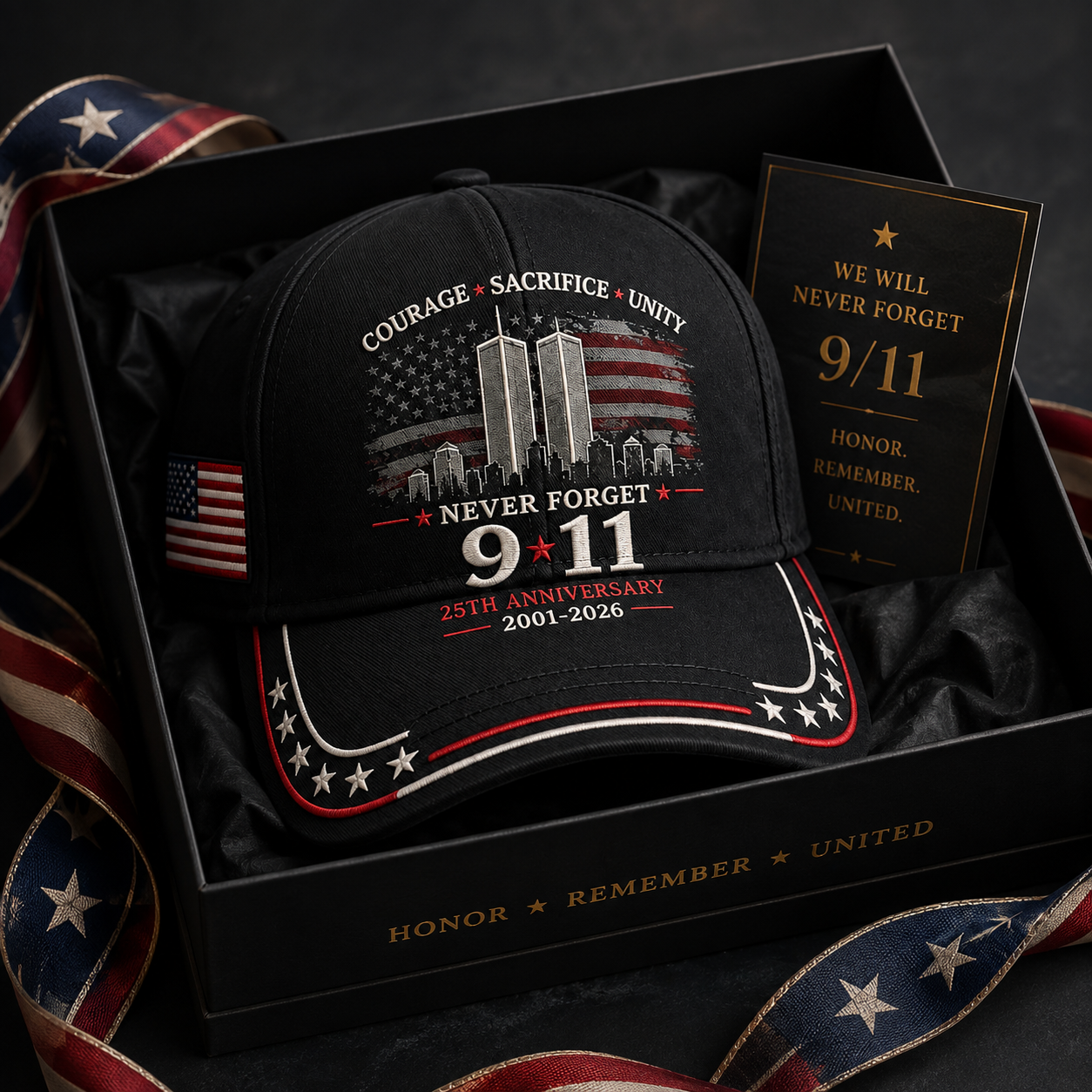 Never Forget 9/11 – 25th Anniversary Memorial Cap | 2001–2026