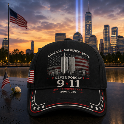 Never Forget 9/11 – 25th Anniversary Memorial Cap | 2001–2026