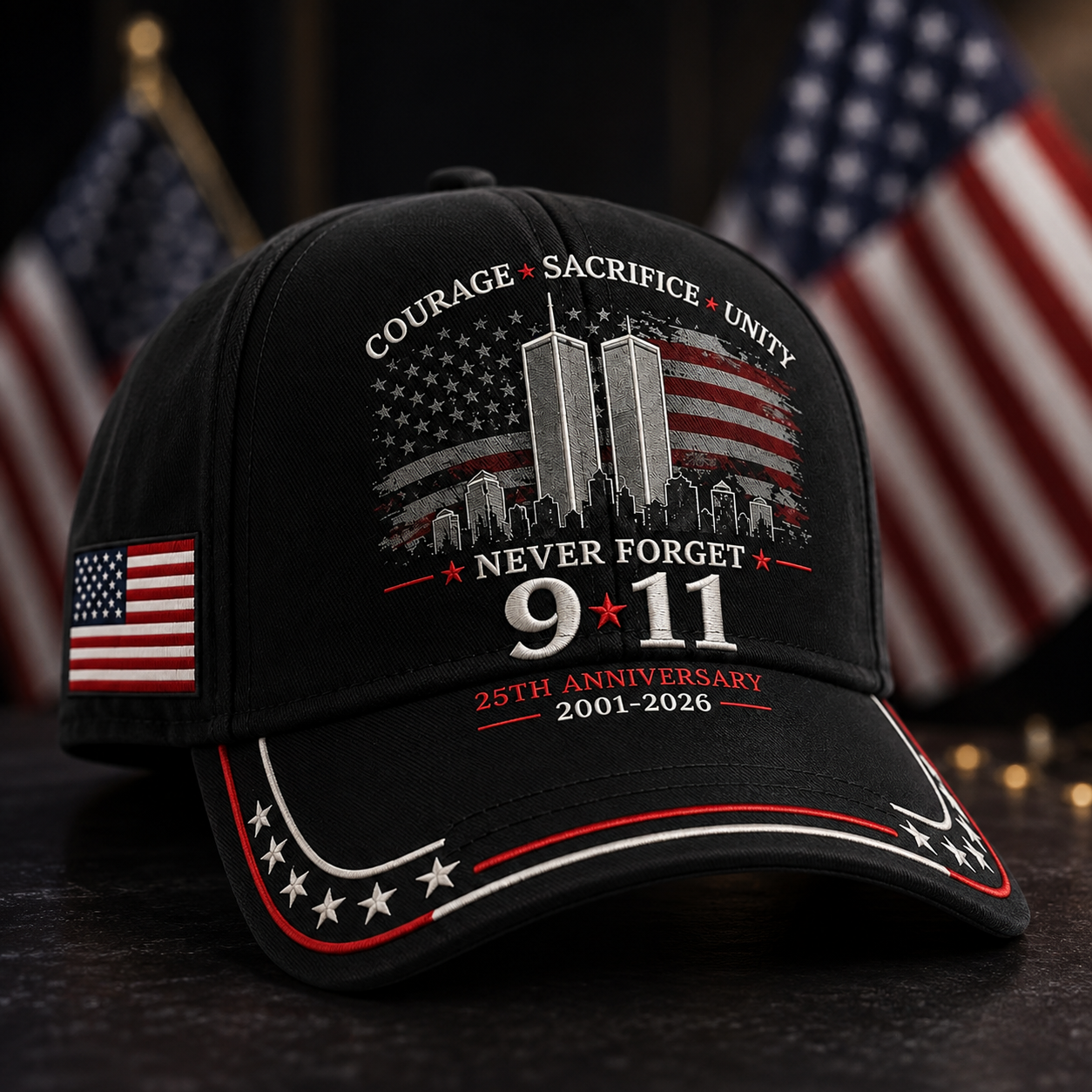 Never Forget 9/11 – 25th Anniversary Memorial Cap | 2001–2026