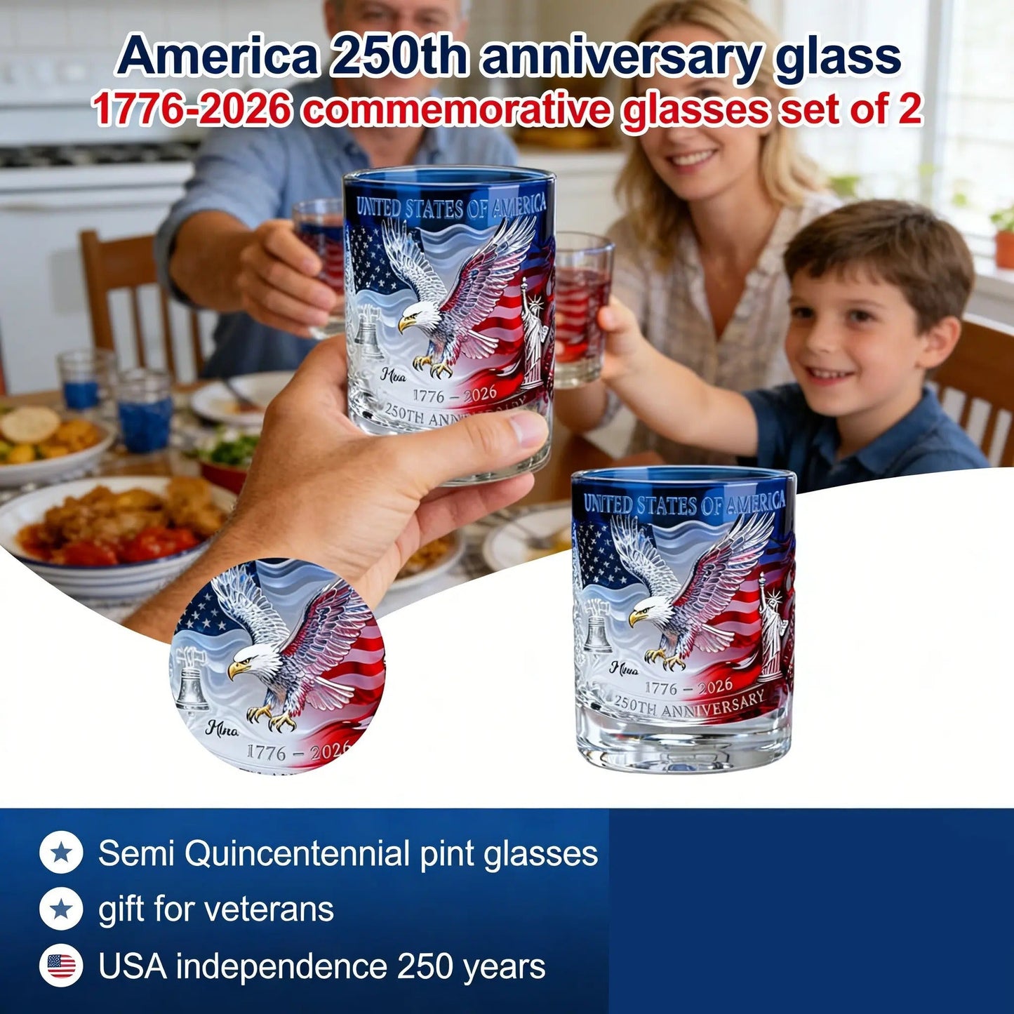 Limited Edition 2026 USA 250th Anniversary Commemorative Glass – 1776-2026 Heritage Edition