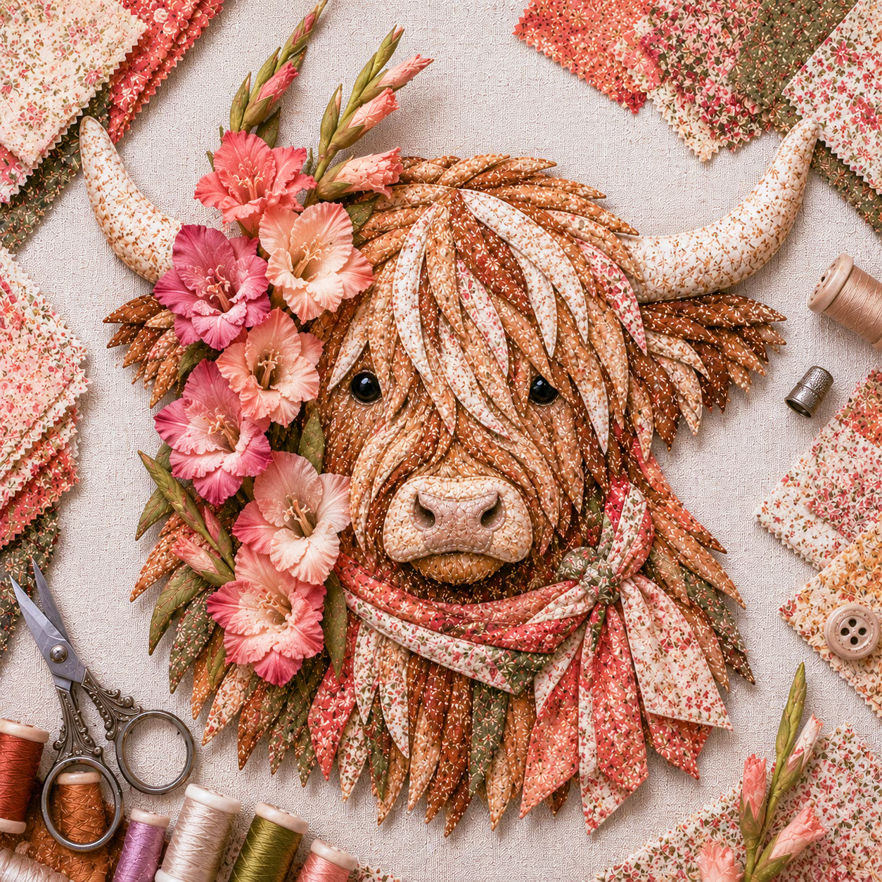 ⏰LAST DAY 49% OFF - 🐮💐🌸 Birth Flower Highland Cow 3D Layered Fabric Art DIY Kit | Complete Kit Included ✂️ Pre-Cut Pieces • Glue or Stitch Your Way • Create a Cozy 3D Highland Cow Decor 💕