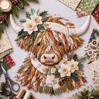 ⏰LAST DAY 49% OFF - 🐮💐🌸 Birth Flower Highland Cow 3D Layered Fabric Art DIY Kit | Complete Kit Included ✂️ Pre-Cut Pieces • Glue or Stitch Your Way • Create a Cozy 3D Highland Cow Decor 💕