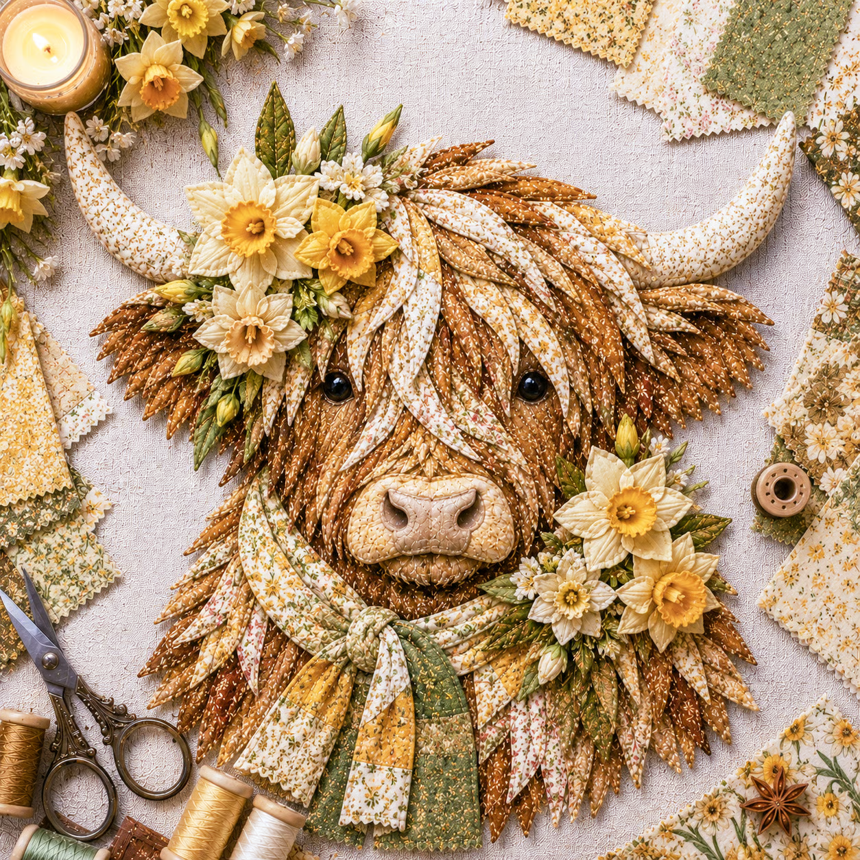 ⏰LAST DAY 49% OFF - 🐮💐🌸 Birth Flower Highland Cow 3D Layered Fabric Art DIY Kit | Complete Kit Included ✂️ Pre-Cut Pieces • Glue or Stitch Your Way • Create a Cozy 3D Highland Cow Decor 💕